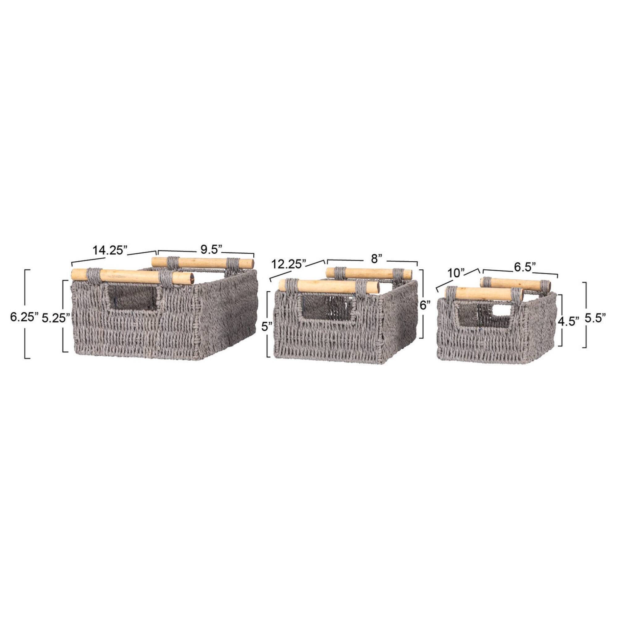 Household Essentials Paper Rope with Wooden Handles Basket Set